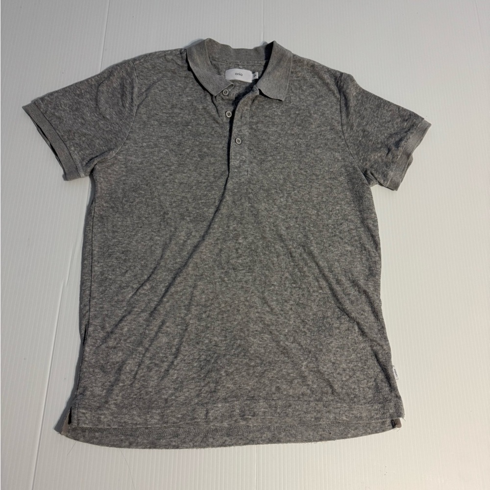 Onia Gray Terry Cloth Polo Shirt Small Men's Luxury Resortwear Beach Casual Tee